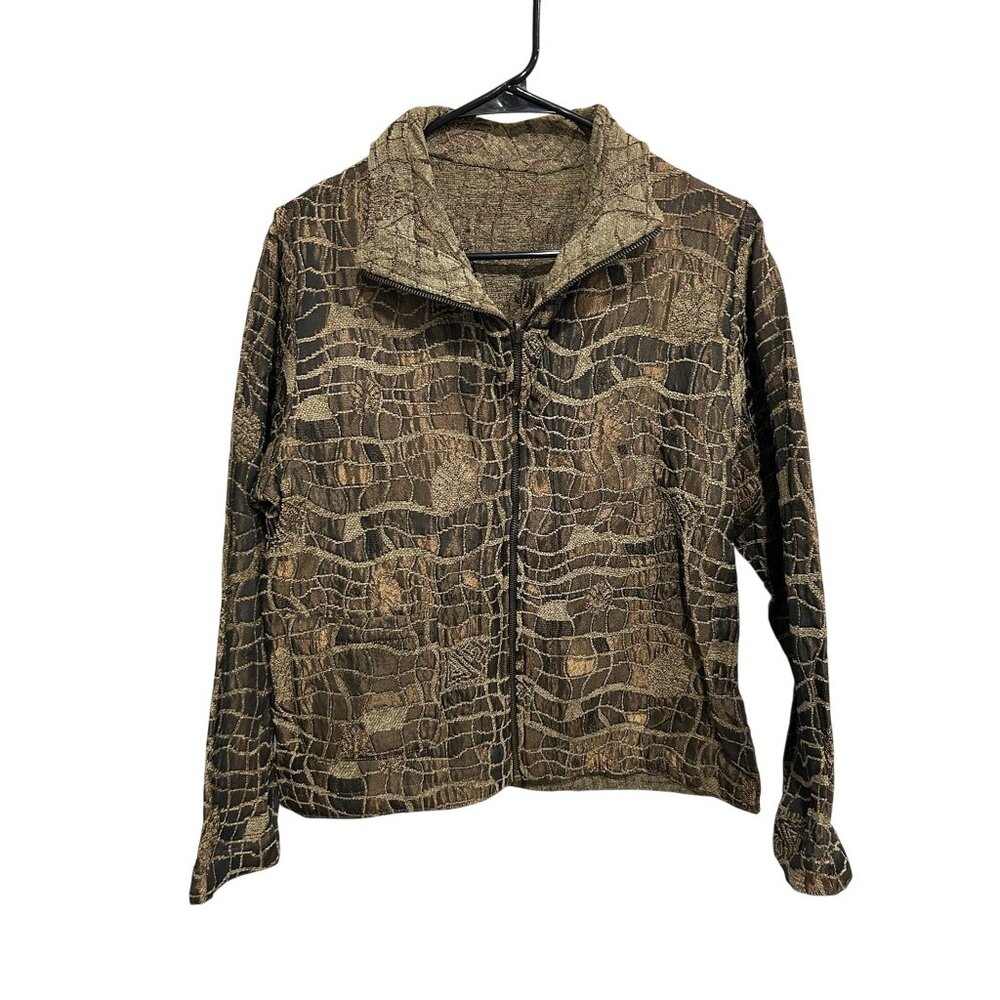 Parsley & Sage Jacket Metallic Crocodile Print Zip Pockets Size L Minimalist NWT